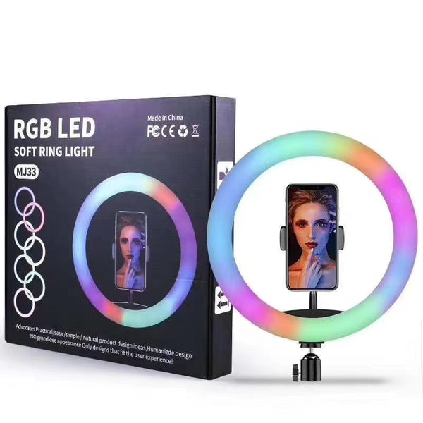 33CM/13.0 Inch RGB LED Ring Light, 3 Color Lights Dimmable, USB Powered with Tripod Stand Extendable to 2.1 Meter Height