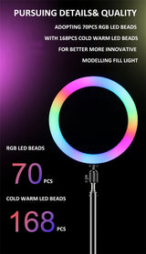 33CM/13.0 Inch RGB LED Ring Light, 3 Color Lights Dimmable, USB Powered with Tripod Stand Extendable to 2.1 Meter Height