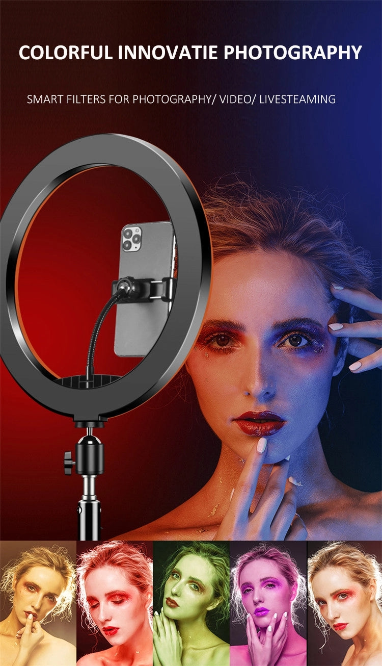 36CM/14.0 Inch RGB LED Ring Light, 3 Color Lights Dimmable, USB Powered with Tripod Stand Extendable to 2.1 Meter Height