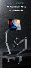 Load image into Gallery viewer, 360° Rotation Long Arm Alloy Phone/Tablet Holder up to 13&quot;, 3~Shaft Design Multi Angle Adjustable
