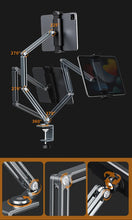 Load image into Gallery viewer, 360° Rotation Long Arm Alloy Phone/Tablet Holder up to 13&quot;, 3~Shaft Design Multi Angle Adjustable

