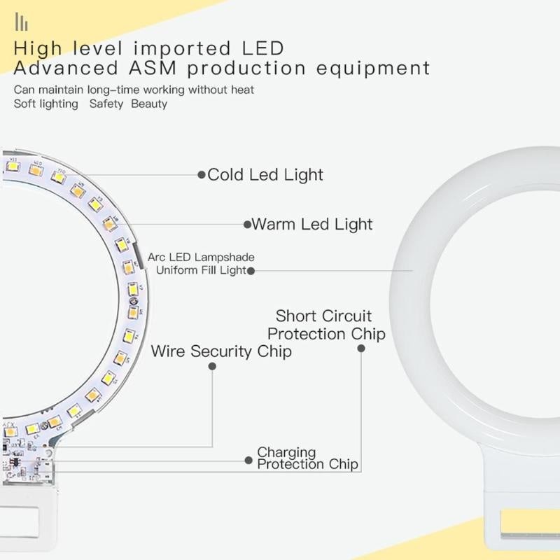 4.5" Universal 3-Mode Rechargeable Selfie Led Fill Light Camera Photography For Phone