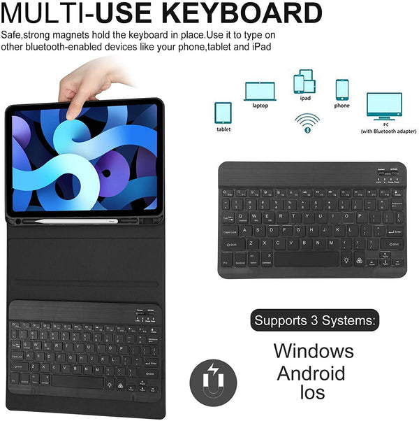 Wireless Bluetooth Keyboard Smart Case For iPad Air 10.9"/ iPad Pro 11.0" With Pencil Holder