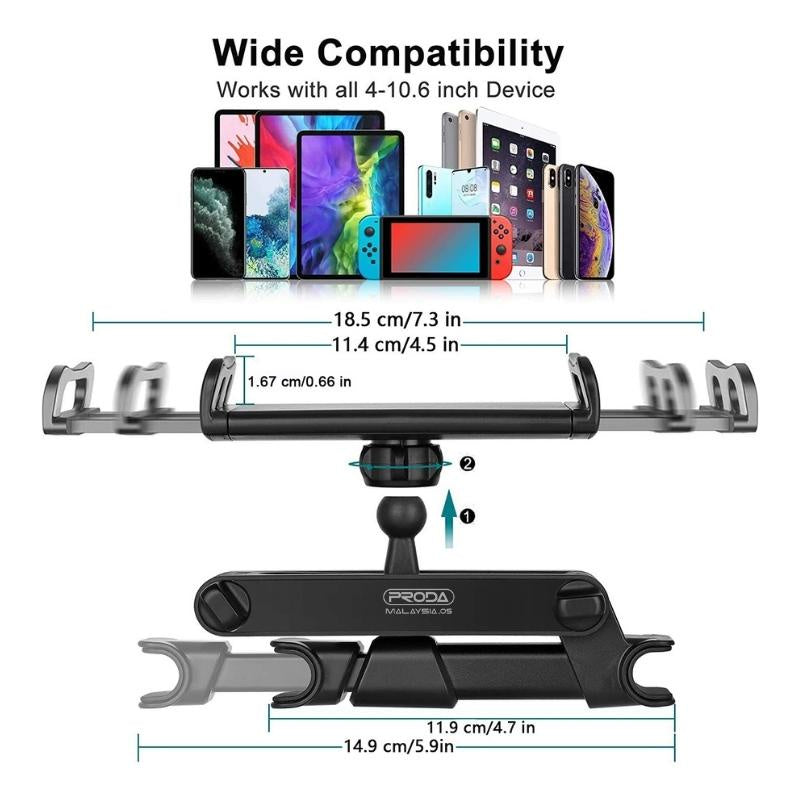 REMAX Retractable Car Back Seat Headrest Clip Holder Support for Phone & Tablet Support up to 11" Inch