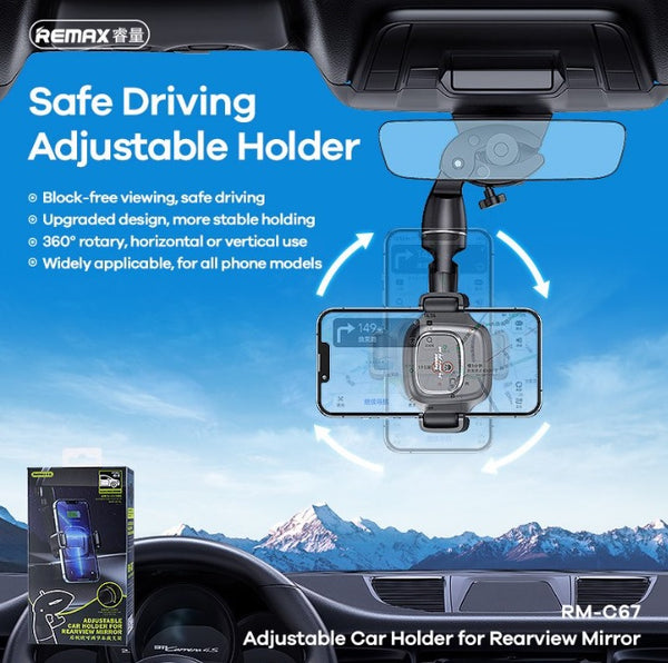 REMAX One Hand Flexi 360° Adjustable Phone Holder Flexi Clamp Rear View Mirror Car Headrest Handle Bar