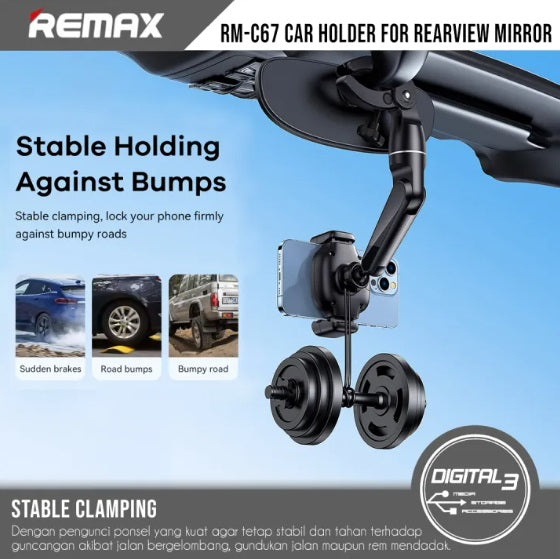 REMAX One Hand Flexi 360° Adjustable Phone Holder Flexi Clamp Rear View Mirror Car Headrest Handle Bar