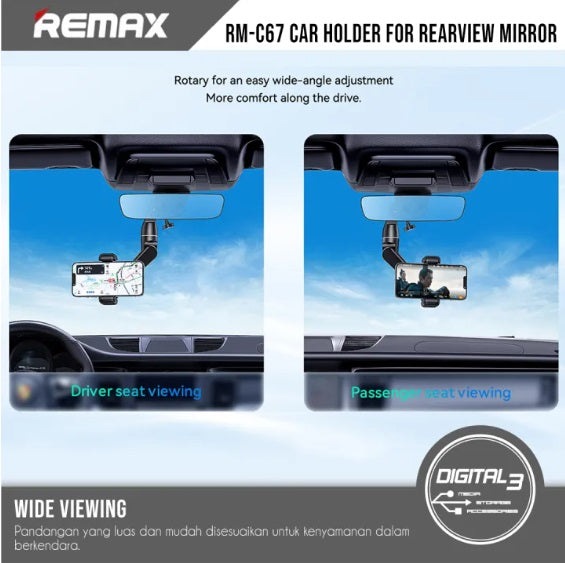 REMAX One Hand Flexi 360° Adjustable Phone Holder Flexi Clamp Rear View Mirror Car Headrest Handle Bar