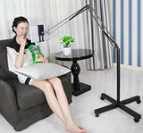 Universal Phone Tablet Holder with Adjustable Long Arm Clamp & Roller Floor Stand