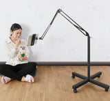 Universal Phone Tablet Holder with Adjustable Long Arm Clamp & Roller Floor Stand