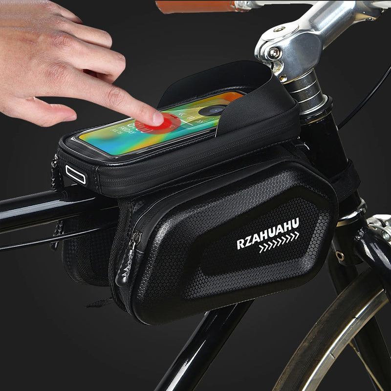 RZAHUAHU 7" Mobile Phone Bike Front Frame Bag Waterproof Touch Screen EVA Hard Shell Top Tube Storage Bag (YA-464)