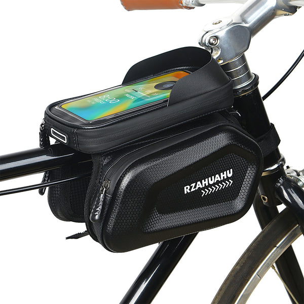 RZAHUAHU 7" Mobile Phone Bike Front Frame Bag Waterproof Touch Screen EVA Hard Shell Top Tube Storage Bag (YA-464)