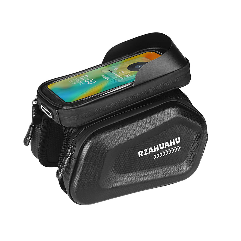 RZAHUAHU 7" Mobile Phone Bike Front Frame Bag Waterproof Touch Screen EVA Hard Shell Top Tube Storage Bag (YA-464)