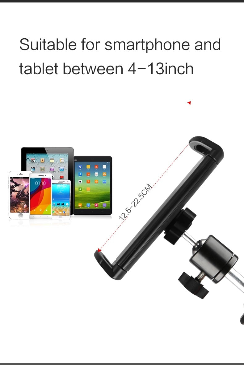 Universal Phone Tablet Holder with Adjustable Long Arm Clamp & Roller Floor Stand