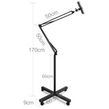 Universal Phone Tablet Holder with Adjustable Long Arm Clamp & Roller Floor Stand