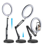 26cm/10.0 Inch LED Ring Light, Dimmable, 3 Color Modes USB Powered with Adjustable Swing Arm Desk Stand