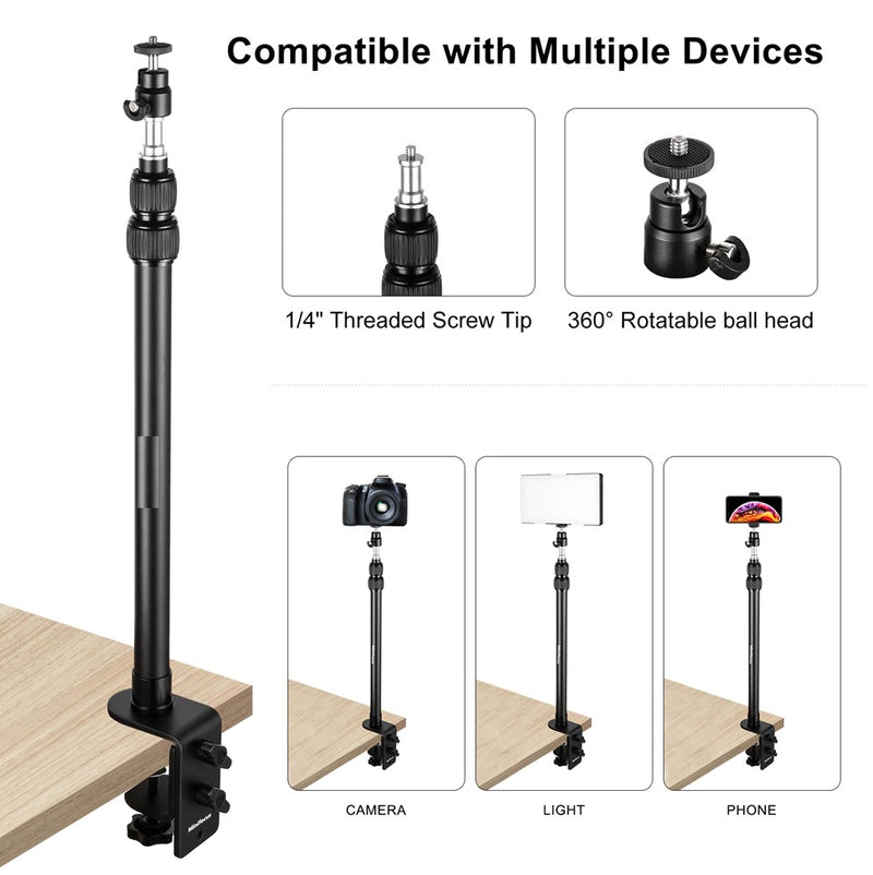 Camera Desk Mount Stand with Detachable Magic Arm for DSLR Camera/Fill Lights/Phone/Tablet