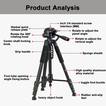 Load image into Gallery viewer, Universal 180cm Camera Tripod Stand 360° for DSLR Cameras &amp; Phones with Universal Compatibility w Phone Mount
