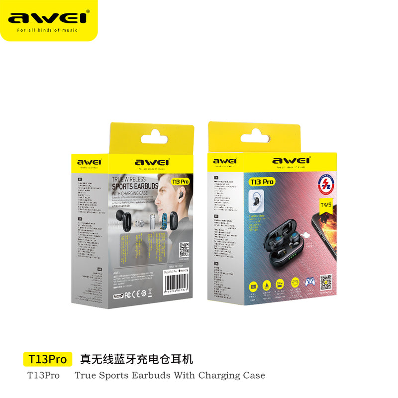 Awei T13 Pro Wireless Earbuds Bluetooth Earphone Bass In-Ear TWS With Microphone HiFi Stereo Gaming