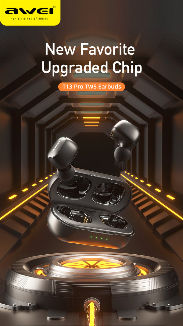 Awei T13 Pro Wireless Earbuds Bluetooth Earphone Bass In-Ear TWS With Microphone HiFi Stereo Gaming