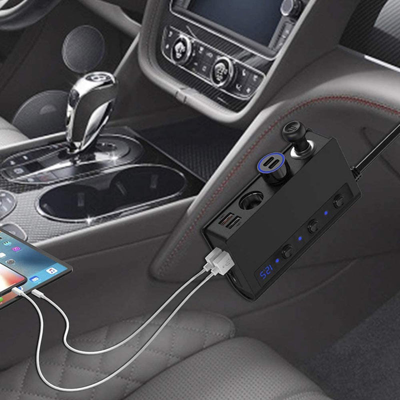 180W QC 3.0 Cigarette Lighter Power Sockets 6.6A 4xUSB Independent On/Off Switches & Voltage Display