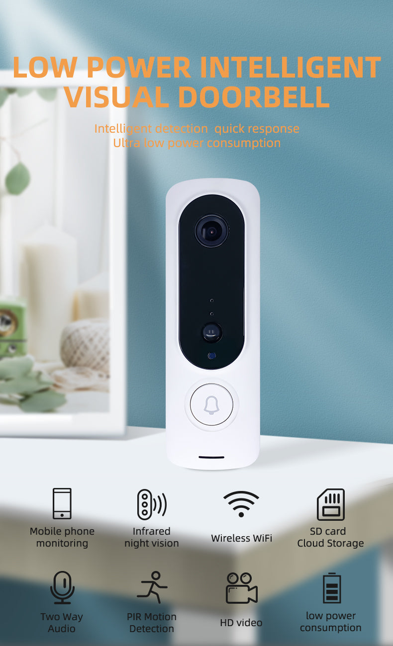 Tuya Intelligent WIFI 1080P Video Doorbell Intercom Night Vision HD Camera with Battery & Chime