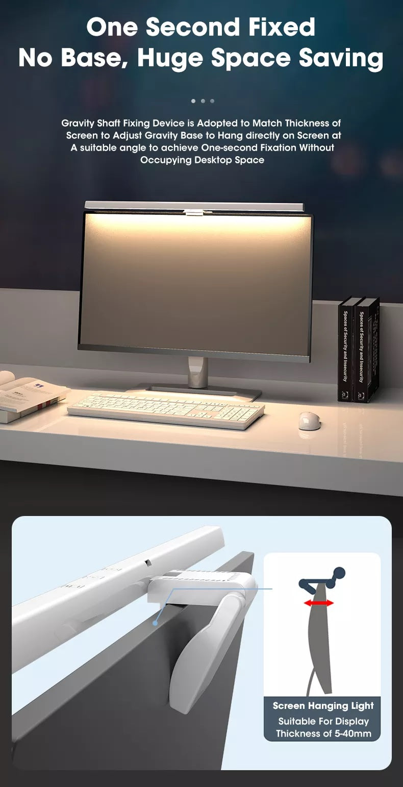 USB Power Asymmetrical Computer Monitor Screen Hanging Light Eye Protection 3 Color Lights Dimmable