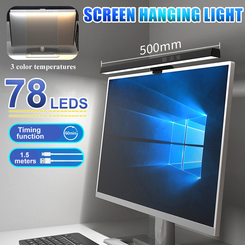 USB Power Asymmetrical Computer Monitor Screen Hanging Light Eye Protection 3 Color Lights Dimmable