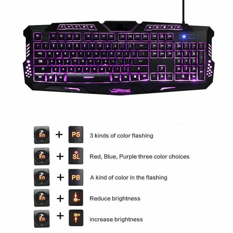 USB Wired Gaming Keyboard & Mouse Set Laptop PC Cool RGB LED Backlight Gamer Combo