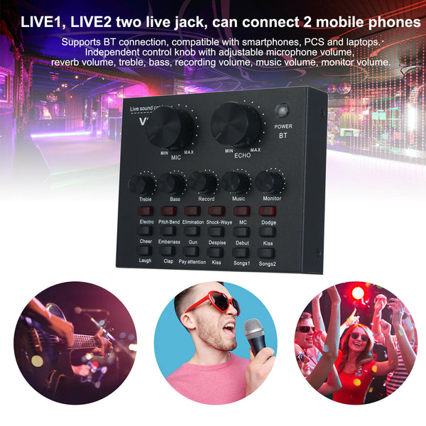 Live Streaming Sound Card V8 Audio Interface Bluetooth Mixer Webcast Sound Card