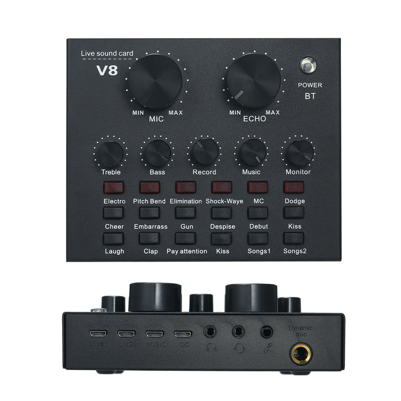 Live Streaming Sound Card V8 Audio Interface Bluetooth Mixer Webcast Sound Card