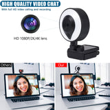 USB Webcam PC Laptop 2K Full HD High Definition Autofocus with 3 Level Adjustable Ring Fill Lights & Microphone