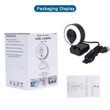 USB Webcam PC Laptop 2K Full HD High Definition Autofocus with 3 Level Adjustable Ring Fill Lights & Microphone