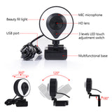 USB Webcam PC Laptop 2K Full HD High Definition Autofocus with 3 Level Adjustable Ring Fill Lights & Microphone