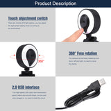 USB Webcam PC Laptop 2K Full HD High Definition Autofocus with 3 Level Adjustable Ring Fill Lights & Microphone