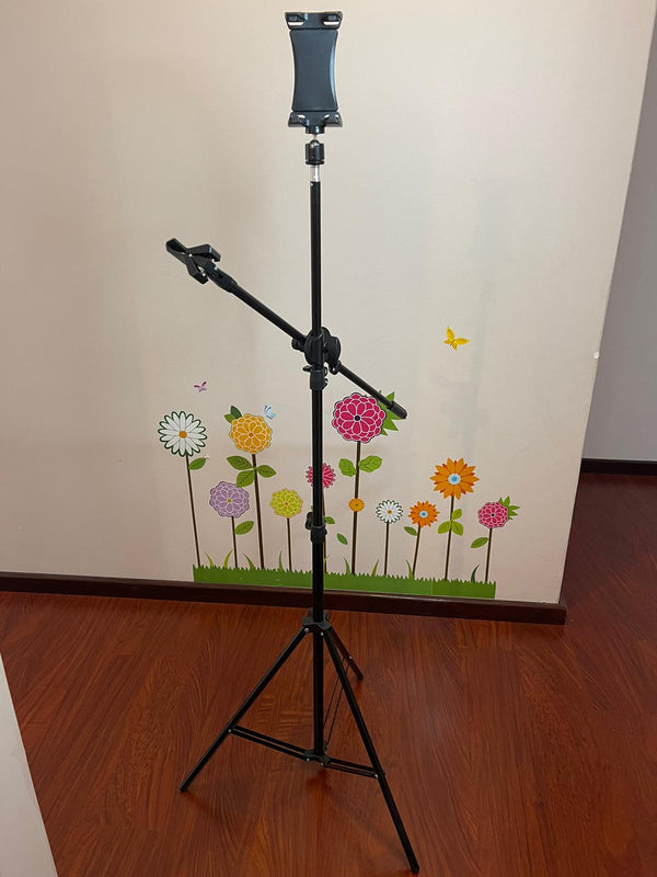 Foldable Portable Sturdy Floor Stand for Phone Tablet Camera & Microphone Holder Height up to 2.1 Meter