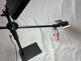 USB LED 8" Flat Video Light Dimmable + Stand with Boom Arm + Ball Head + Phone Clip + Remote