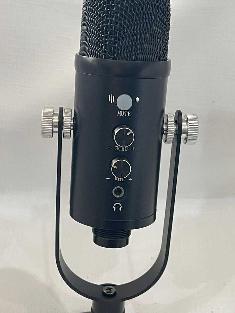 USB Condenser Microphone HIFI DSP Noise Reduction Reverberation Adjustable Built-In Sound Card with Stand