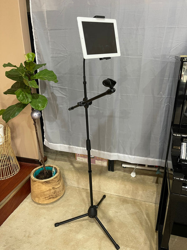 Phone & Tablet Flexi Gooseneck Floor Stand & Swing Boom Microphone Holder Height Adjustable from 75cm to 140cm