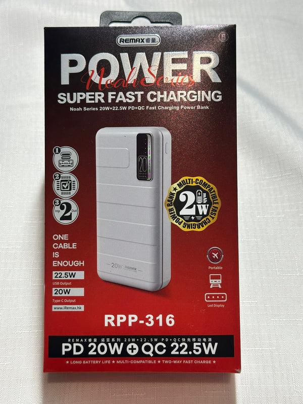 REMAX RPP-316 20000mAH 20W+22.5W PD+QC Fast Charging Power Bank 2 Output Light Weight