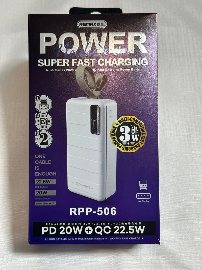 REMAX RPP-506 30000mAH PD 20W QC 22.5W Fast Charging Power Bank EXT Power Supply for Mobile Phone & Tablet