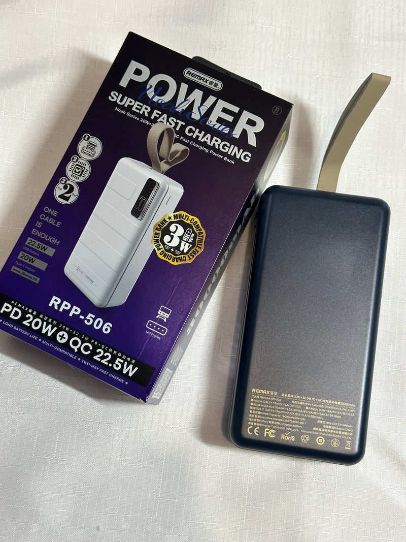 REMAX RPP-506 30000mAH PD 20W QC 22.5W Fast Charging Power Bank EXT Power Supply for Mobile Phone & Tablet