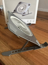 Load image into Gallery viewer, Universal Foldable Laptop &amp; Tablet Stand Ergonomic Height Adjustable Stand with Big LED Cooling Fan

