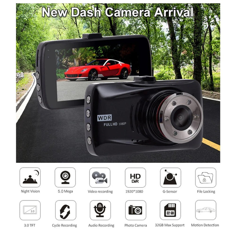 1296P Full HD 170° Wide Angle 3.0" Front & Real Dual Camera Night Vision Car Dash Camera Recorder