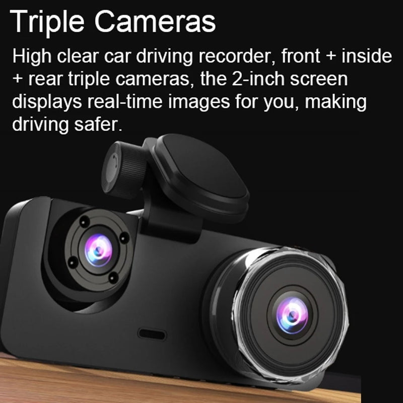 Car Video Recorder 3 In 1 Car Dash Camera FHD 1080P Rear View Camera with Inside Lens Night Vision