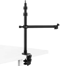 Load image into Gallery viewer, Camera Desk Mount with Auxiliary Holding Boom Arm, Overhead Table C-Clamp Multi Stand
