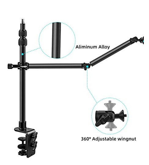 Desk Mount Stand with Auxiliary Holding Arm, Detachable 2-Section Magic Arm Table top Stand