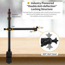 Load image into Gallery viewer, Camera Desk Mount with Auxiliary Holding Boom Arm, Overhead Table C-Clamp Multi Stand
