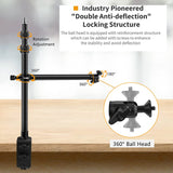 Camera Desk Mount with Auxiliary Holding Boom Arm, Overhead Table C-Clamp Multi Stand