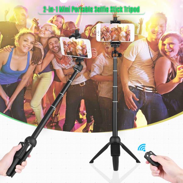 YUNTENG 9928 2-in-1 Mini Tripod Selfie Stick Phone Holder Remote Control for Camera Go Pro Phone up to Size 6.5"