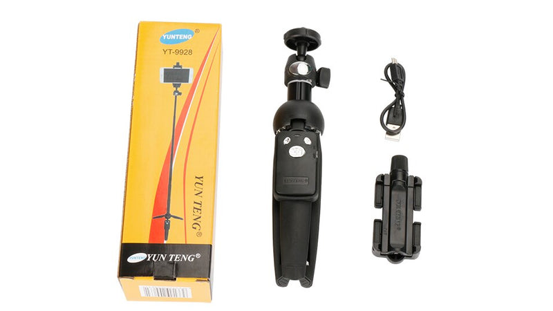 YUNTENG 9928 2-in-1 Mini Tripod Selfie Stick Phone Holder Remote Control for Camera Go Pro Phone up to Size 6.5"